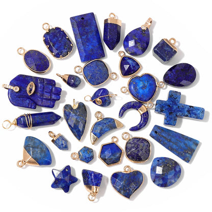 5PCS/lot Lapis Lazuli Stone Pendant Blue Moon Apple Oval Shape Gem Charms For Jewelry Making DIY Necklace Earrings DIY Handmade