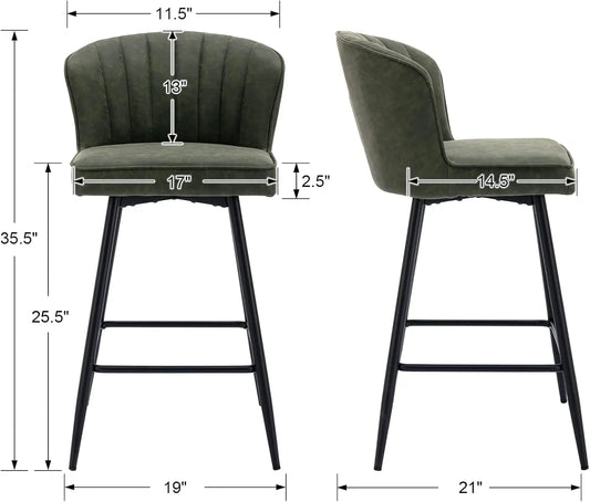 Counter Height Bar Stools Set of 2 Modern Bar Chairs with Back Leather Upholstered Barstools with Metal Footrest