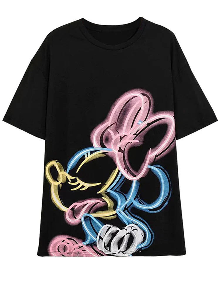 Disney T-Shirt Bambi Deer Fashion Women T-Shirt Summer Cartoon O-Neck Short Sleeve T-Shirt Women Casual Tee Tops Female Femmes