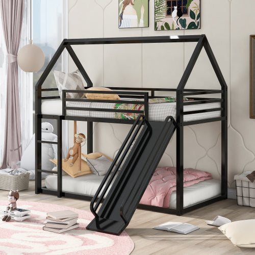 Twin Over Twin House Bunk Bed With Built-in Ladder