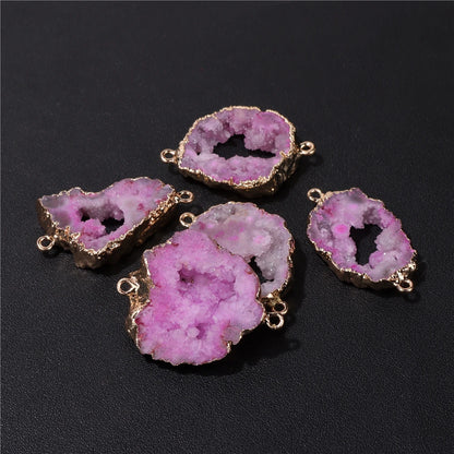 Fashion Trend Natural Druzy Stone Connectors 20-35mm Irregular Colorful Quartzs Agat Charms Pendant For Jewelry Making Supply