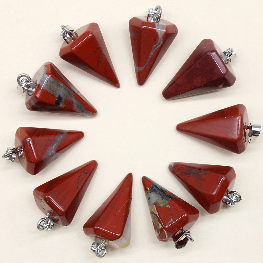 24pcs Natural Stone Reiki Pendulum Divination Pendant Amethyst Quartz Crystal Agate Suitable for DIY Necklace Jewelry Pendant