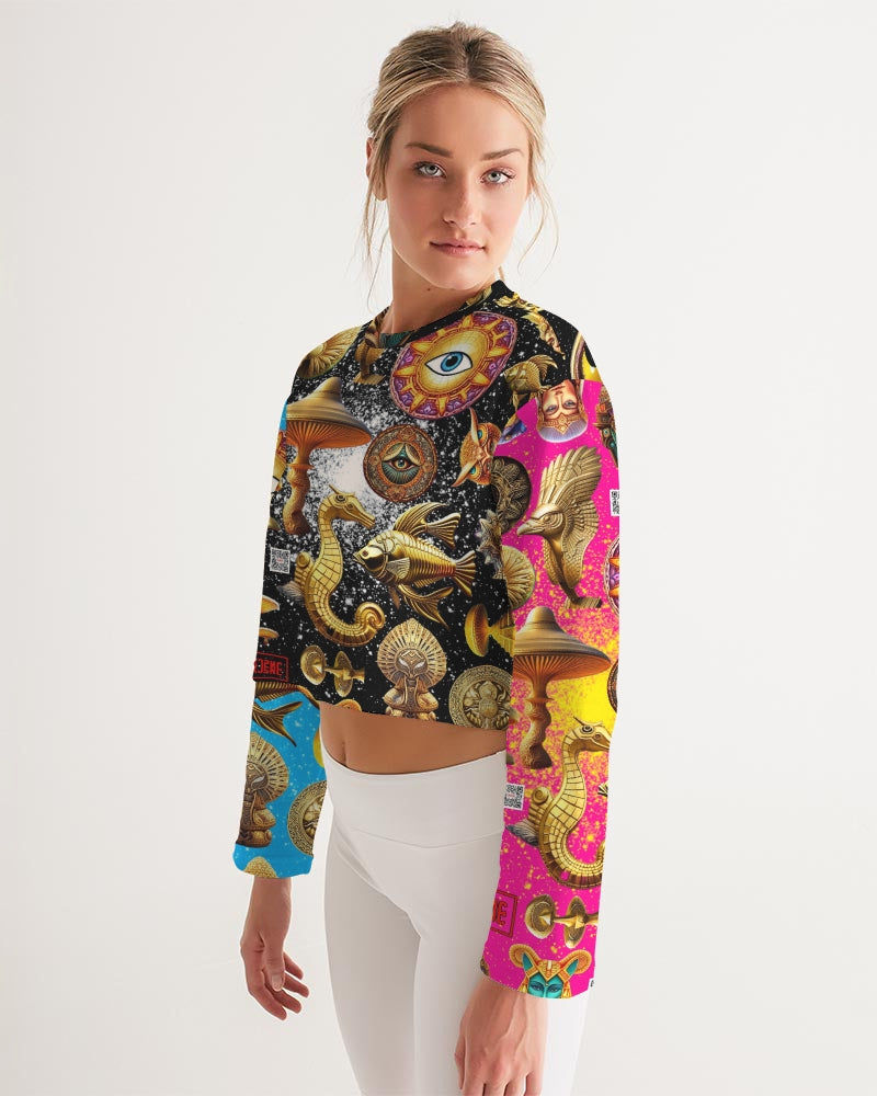 Eye and Face Abstrak Women's All-Over Print Cropped Sweatshirt