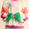 Beige Cute Flower Colorblock Puff Sleeve Sweater