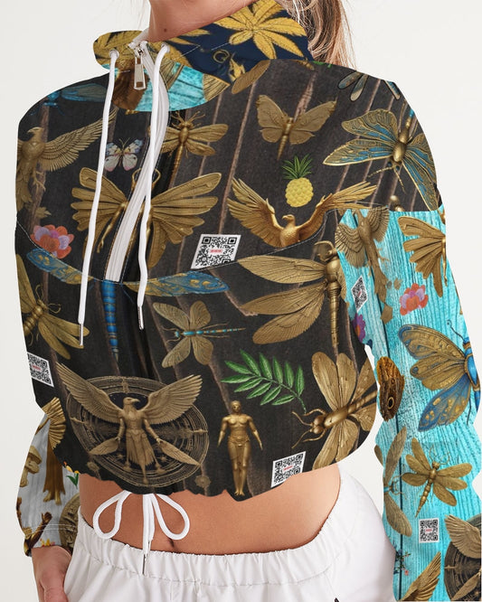 Abstrak dragonfly Women's All-Over Print Cropped Windbreaker