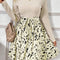 Beige Ribbed Knit Patchwork Printed Belted A-line Dress