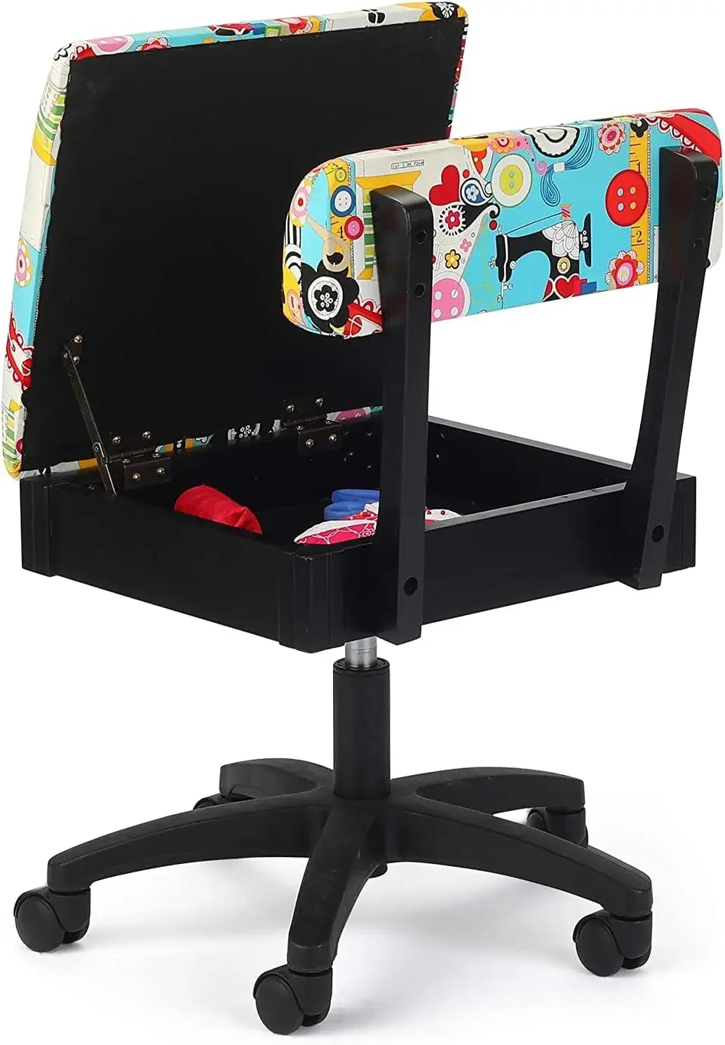 Arrow Sewing H6880 Adjustable Height Hydraulic Sewing and Craft Chair with Under Seat Storage and Printed Fabric,