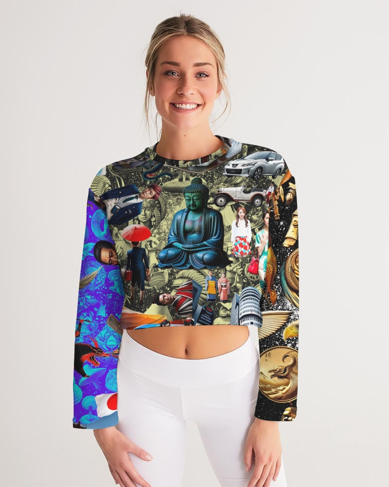 Trendy Abstrak Pattern Women's All-Over Print Cropped Sweatshirt