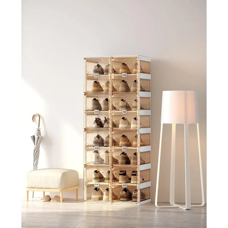 Foldable shoe rack wardrobe shoe rack plastic shoe storage box suitable for entrance, living room, large sturdy stackable