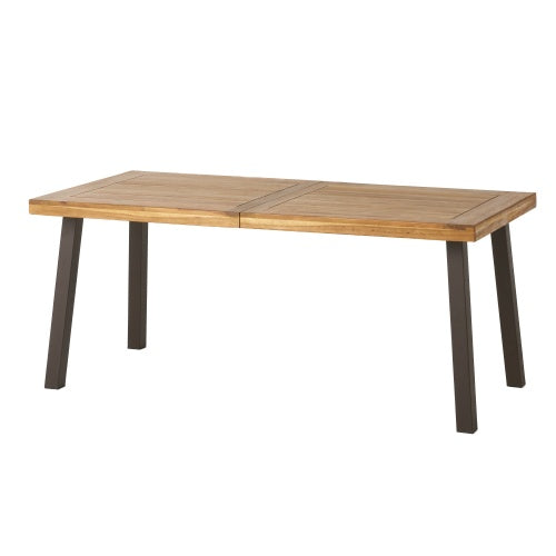 Della Acacia Wood Dining Table, Natural Stained With Rustic Metal