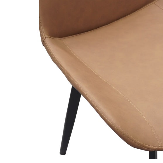 Brown PU Leather Dining Chair With Metal Legs, Modern Upholstered Chair Set Of 2 For Kitchen