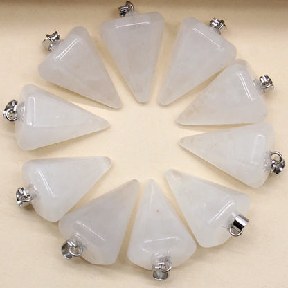 24pcs Natural Stone Reiki Pendulum Divination Pendant Amethyst Quartz Crystal Agate Suitable for DIY Necklace Jewelry Pendant