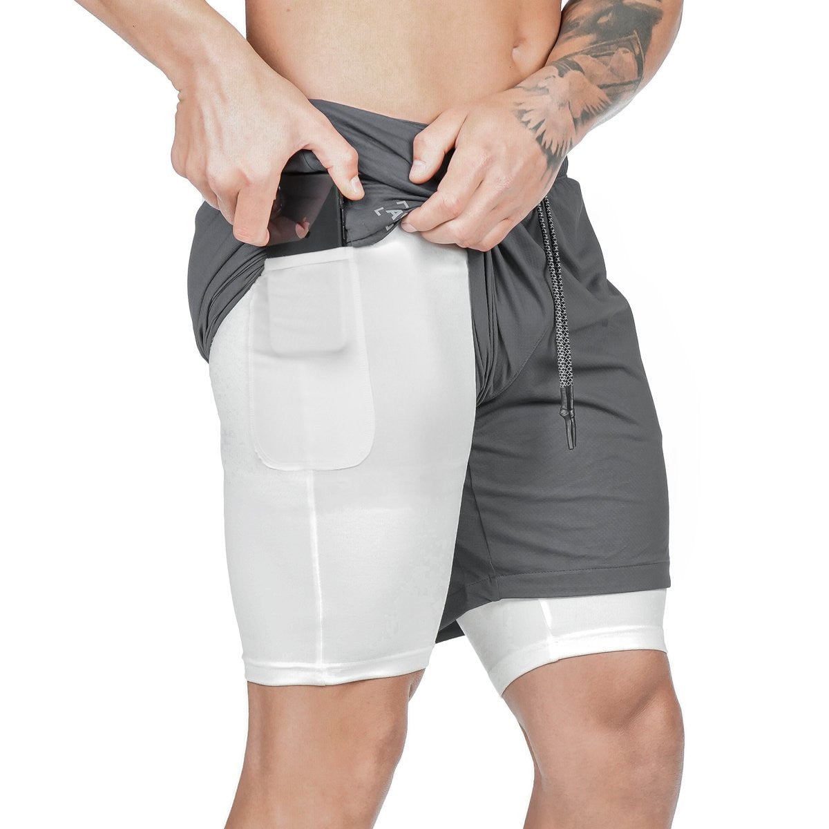 Men's Quick-drying Running Fitness Fake Two-piece Double-layer Five-point Sports Men Shorts