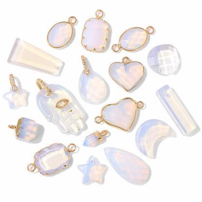 2pcs White Opal Pendants Charms Water Drop Heart Round Square Shape Pendant for Jewelry Making Diy Bracelet Necklace Earrings