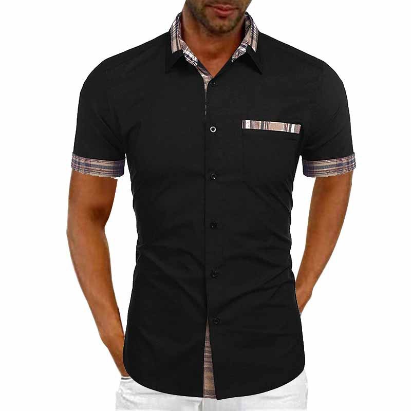 Men's Short Sleeve Contrast Fashion Button-Up Shirt