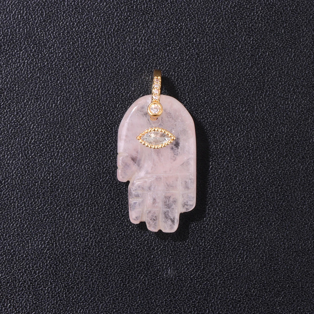 2pcs Quality Natural Stone Quartz Hamsa Fatima Hand Pendant Charm For Diy Jewelry Making Necklace Earring Accessories Wholesale