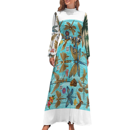 Turtle Neck Long Dress for WomenxQ (All-Over Printing)