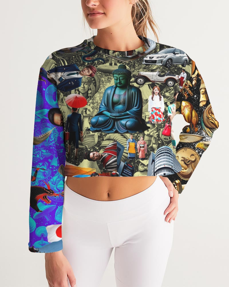 Trendy Abstrak Pattern Women's All-Over Print Cropped Sweatshirt