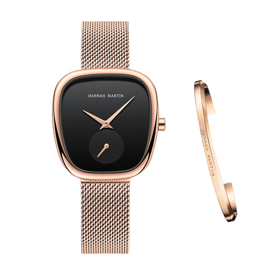 2023 New Women's Quartz Wristwatch 34mm Wine Barrel Rose Gold Black Stopwatch Fashionable Minimalist Style Oval Women's Watches