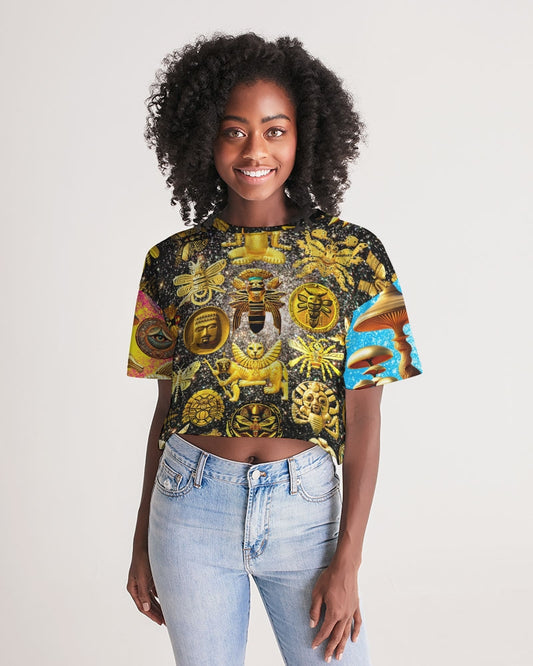 Eye and Face Abstrak Women's All-Over Print Lounge Cropped Tee