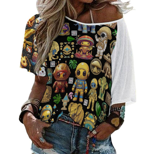 180gsm Women’s Off the Shoulder Half-Sleeve T-shirt BAT (All-Over Printing)