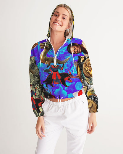 Trendy Abstrak Pattern Women's All-Over Print Cropped Windbreaker