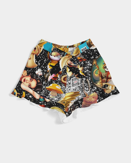 Womens Abstrak Women's All-Over Print Ruffle Shorts