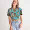 Alien Trendy Abstrak Collection Women's All-Over Print Twist-Front Cropped Tee