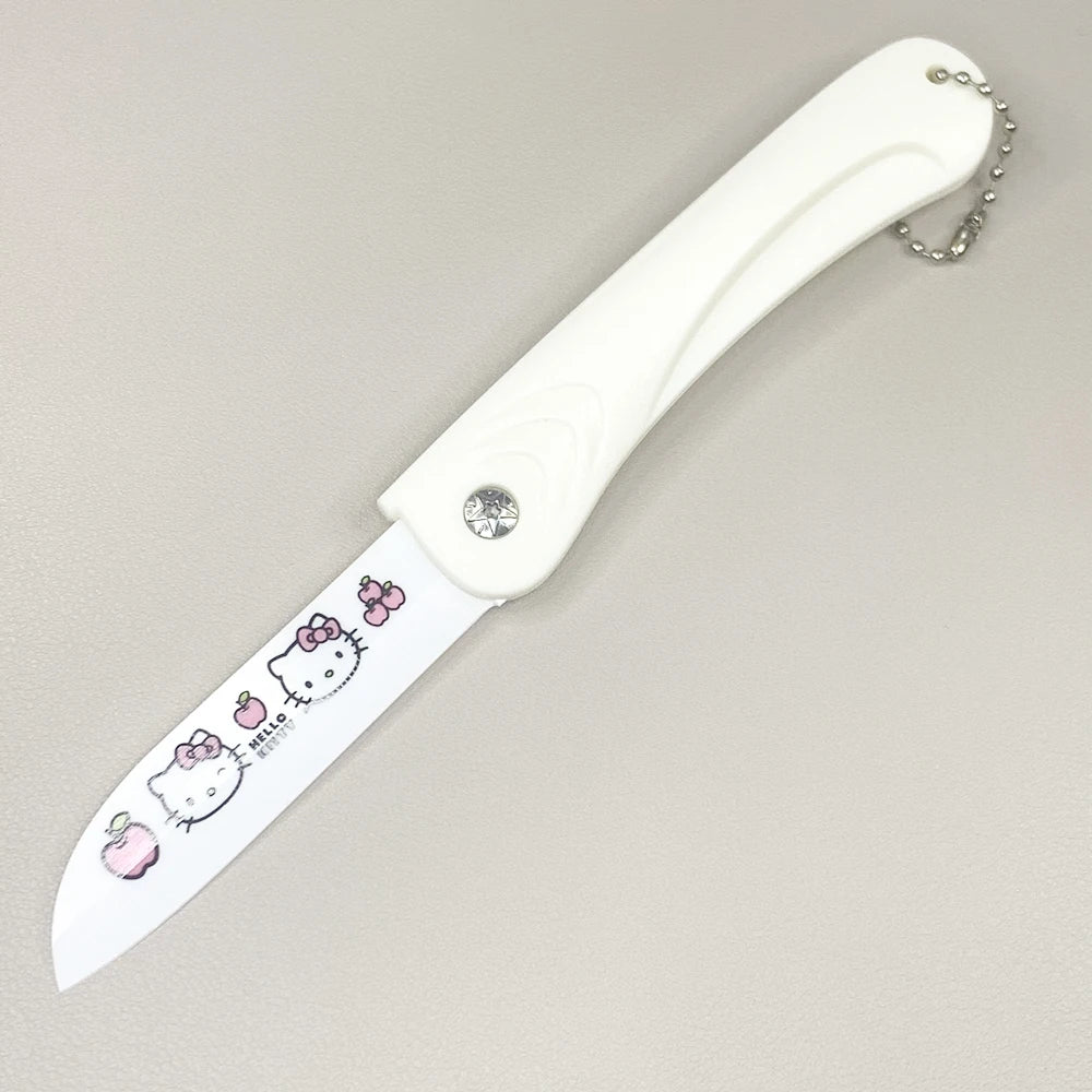 4 Pcs HelloKitty Sanrio Ceramics Folding Home Fruit Knife Kawaii Anime Cartoon Exquisite Travel Household Peeler Food Knife Gift