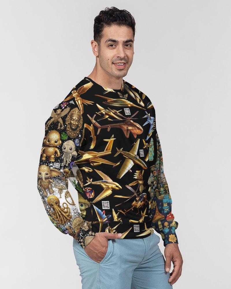 Elephant Collection Men's All-Over Print Classic French Terry Crewneck Pullover