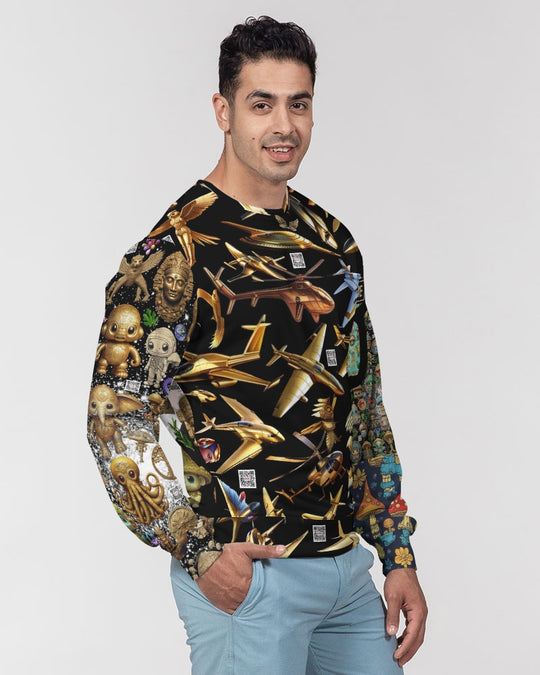 Elephant Collection Men's All-Over Print Classic French Terry Crewneck Pullover