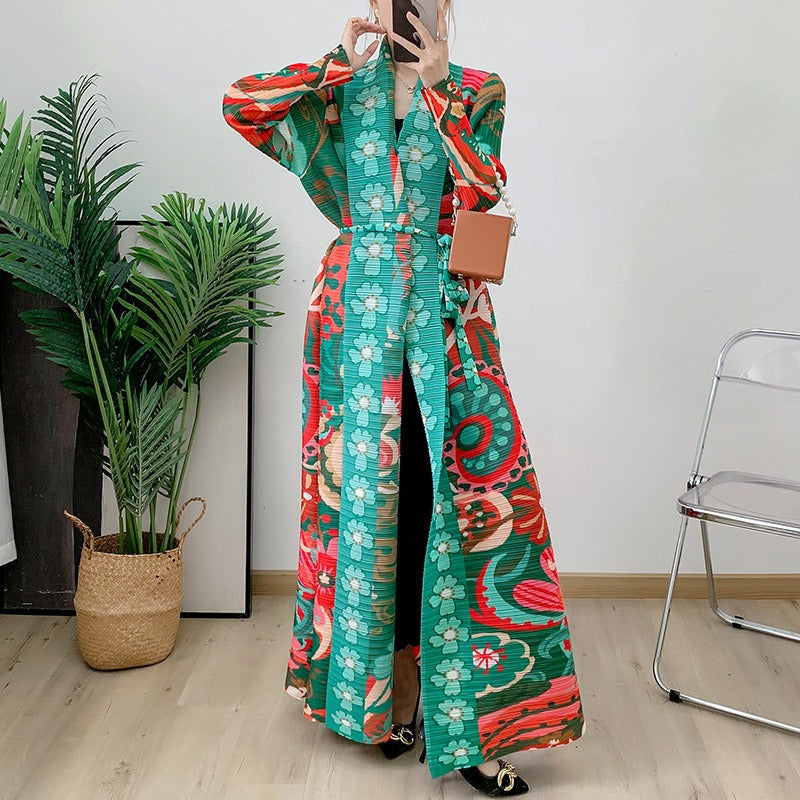 Folded Muslim New Robe Versatile Long sleeved Coat Coat Coat Cloak Printed Women's Fashion