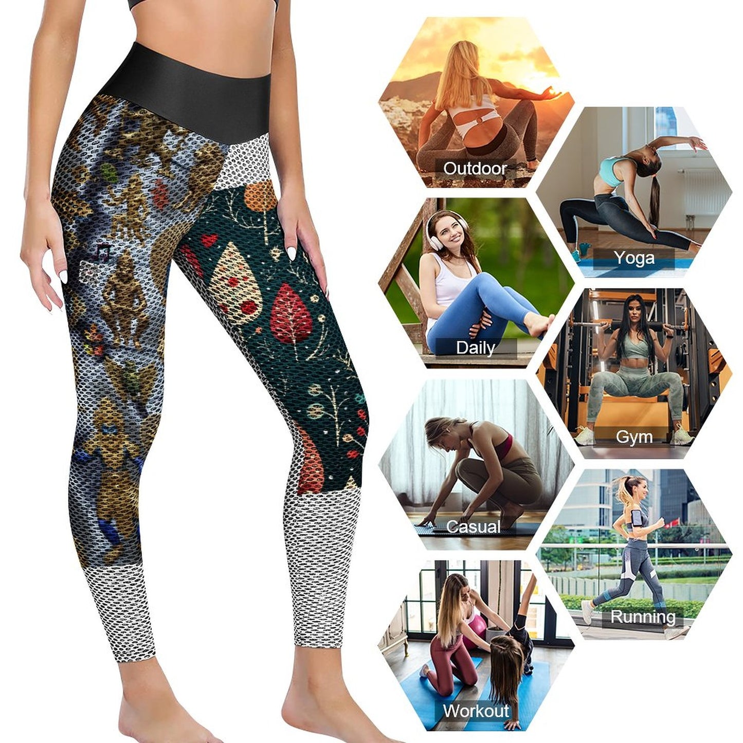 Custom Printed Honeycomb Textured Yoga Pants for Women (All-Over Printing)