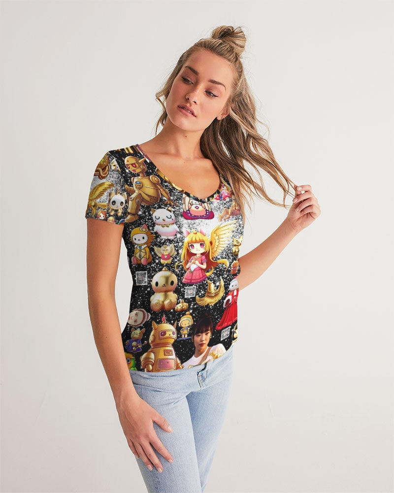 Womens Abstrak Women's All-Over Print V-Neck Tee