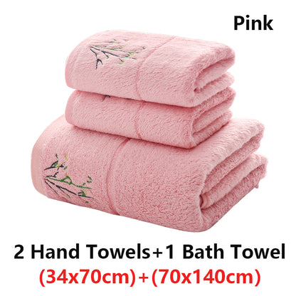 Embroidered Bamboo Fiber Towel Set for Adult High Quality Solid Color Super Absorbent Bath Towel Home Bath Towels & Hand Towels