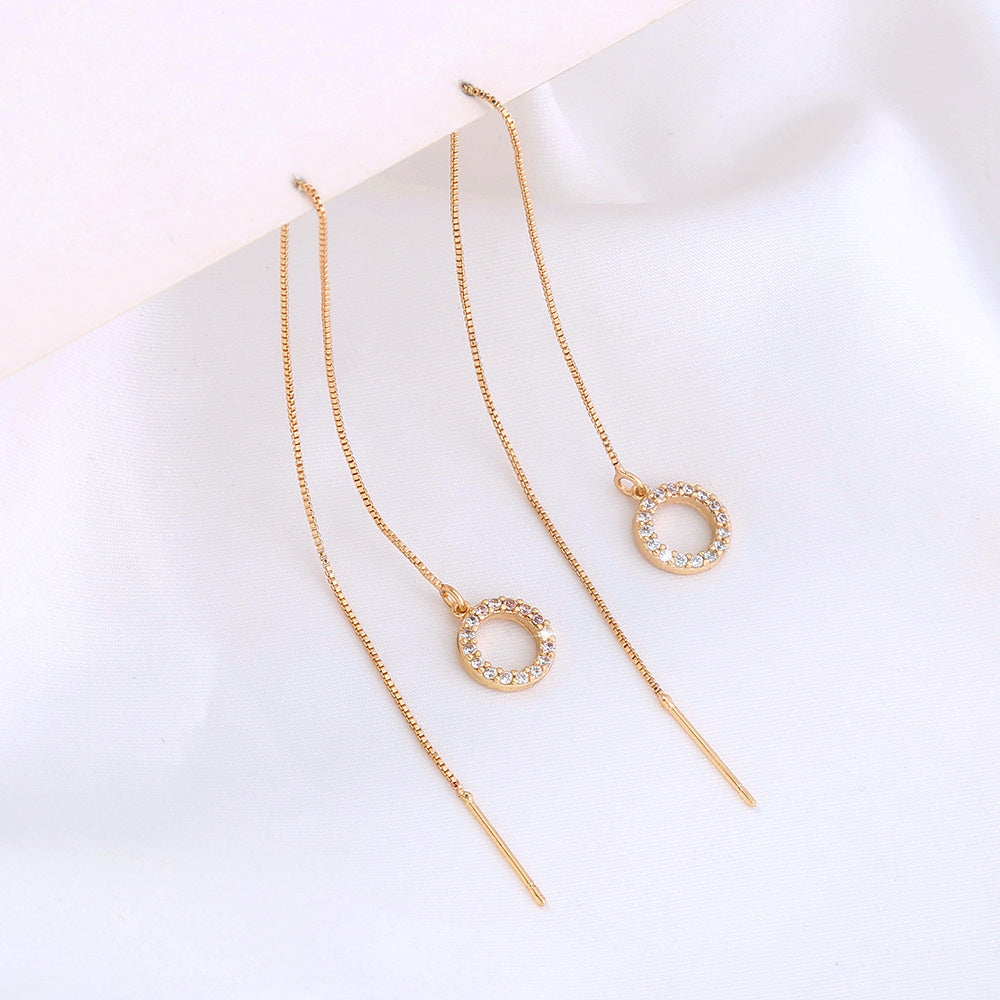 Gold Circle Long Tassel Ear Wire