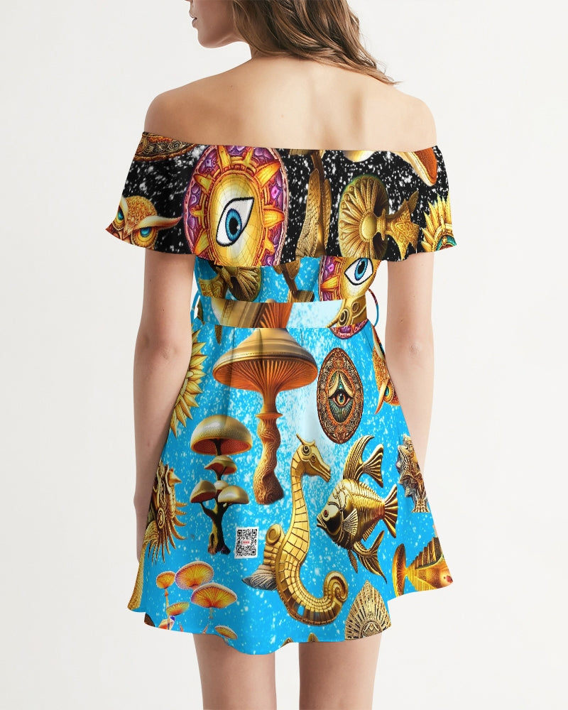 Eye and Face Abstrak Women's All-Over Print Off-Shoulder Dress