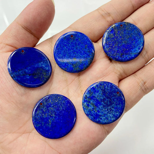 5PCS 30MM Natural Round Slice Stone Pendant Lapis lazuli Tiger Eye Charms for Jewelry Making Diy Necklace Earring Accessories