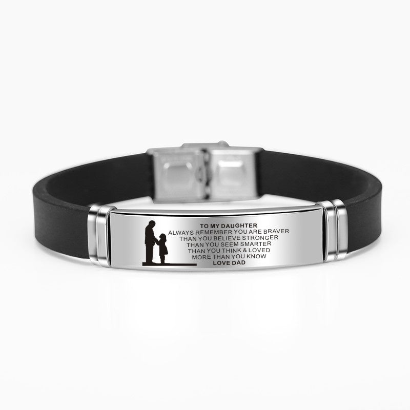 Engraved Mom Dad To Daughter Son Painting Stainless Steel Silicone Bracelet Bangle