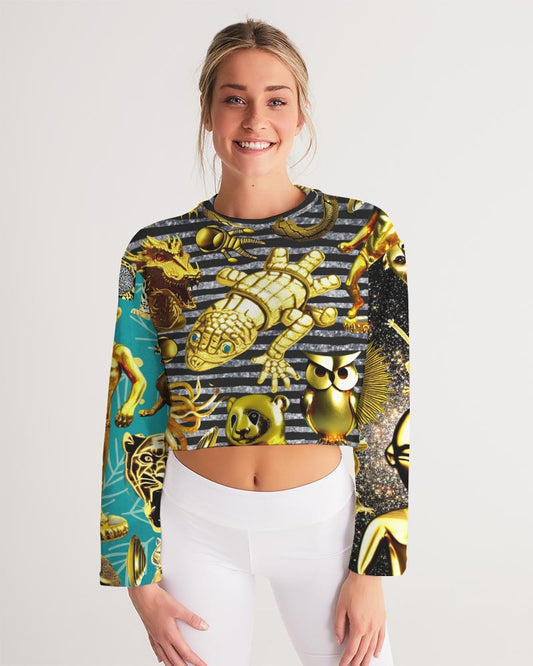 Different Abstract Faces Women's All-Over Print Cropped Sweatshirt