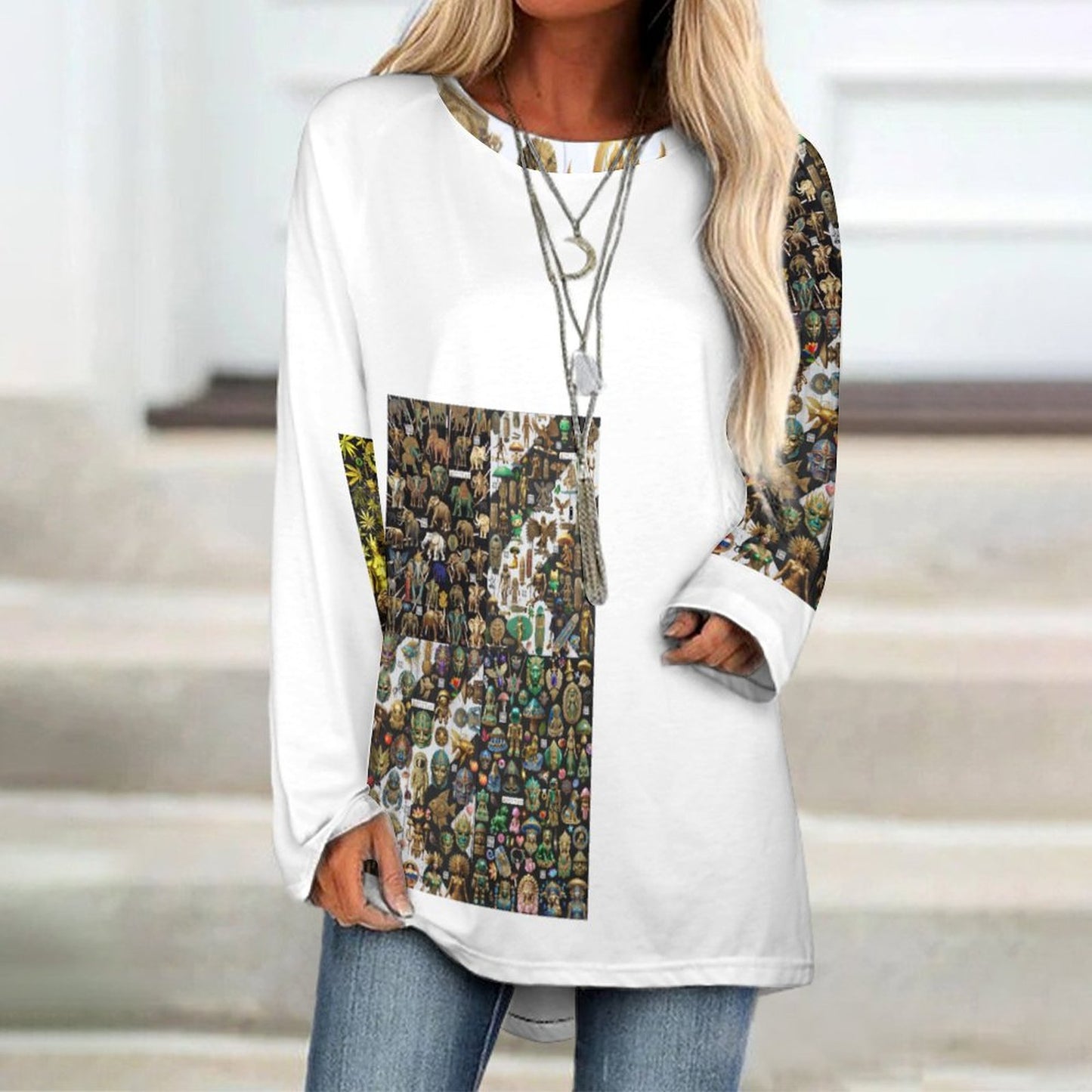 Custom Women's Long Sleeve U-Neck T-Shirts (All-Over Printing)