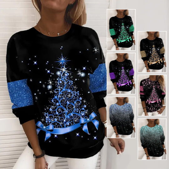 Christmas Sweater Women's 3D Digital Printing Pullover Jacket Fashion Casual Sweatshirt Long Sleeve Printed Round Neck Shirt Top Clothes