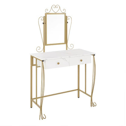 Vanity Table Set With Mirror & Stool,White Makeup Dressing Desk With Drawers For Girls,Women,Bedroom