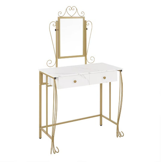 Vanity Table Set With Mirror & Stool,White Makeup Dressing Desk With Drawers For Girls,Women,Bedroom