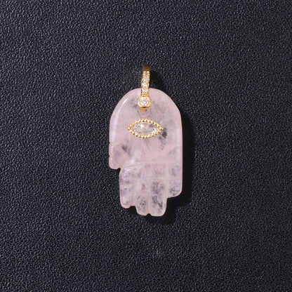 2PCS Fashion Hamsa Fatima Hand Pendant Natural Stone Agates Amethysts Beads Evil Eye Charms for Jewelry Making DIY Necklace