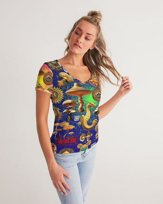 Eye and Face Abstrak Women's All-Over Print V-Neck Tee