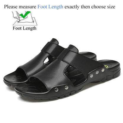 Summer Men Leather Slides Slippers Plus Size 50 51 52 Casual Shoes Outdoor Beach Black Soft Sandals Flat New Fashion 2021