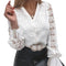 Fashion Lace Long Sleeve V Neck Button Shirt Women