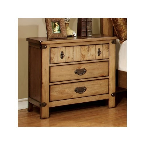 Cottage Style Weathered Elm 1pc Nightstand Ball Bearing Metal Glide USB Charger Power Outlet In Night Stand Top Drawer Bedroom Bedside Table