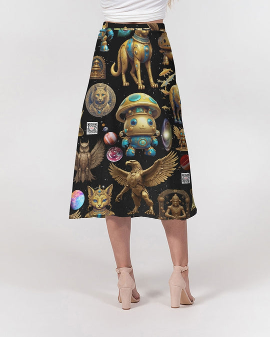 Alien Trendy Abstrak Collection Women's All-Over Print A-Line Midi Skirt